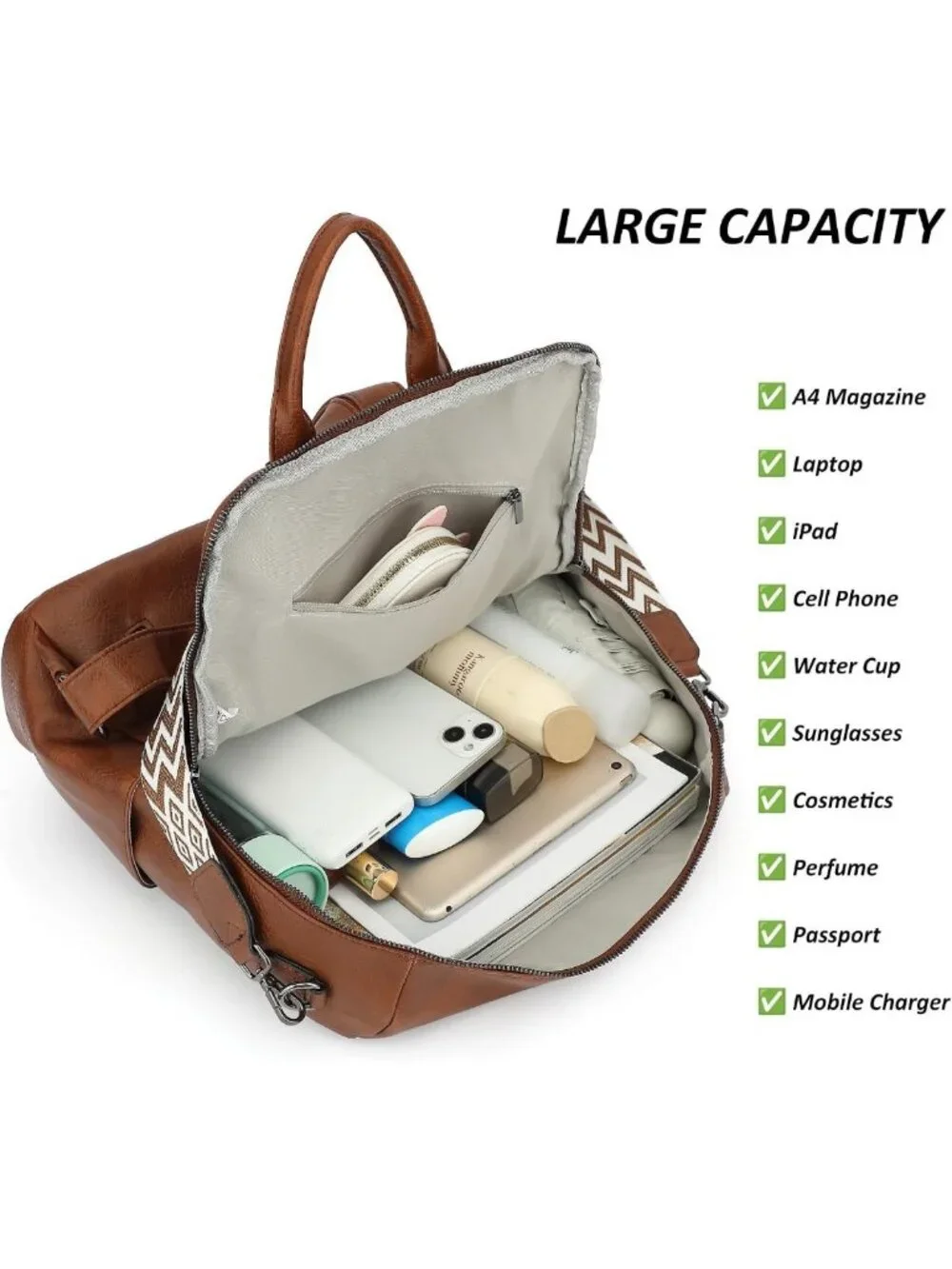 Stylish Large PU Leather Backpack Purse for Women - Versatile Travel Bag